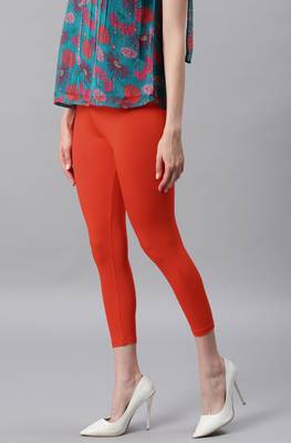Janasya Orange plain viscose leggings 1