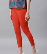 Janasya Orange plain viscose leggings