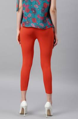 Janasya Orange plain viscose leggings 3
