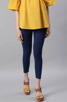 Janasya Navy-blue plain viscose leggings 1