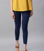 Janasya Navy-blue plain viscose leggings