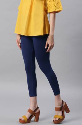 Janasya Navy-blue plain viscose leggings 2