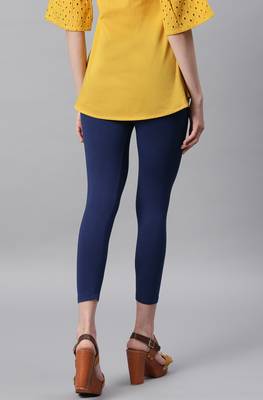 Janasya Navy-blue plain viscose leggings 3