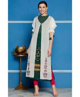 Green printed rayon kurtis 1