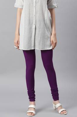 Janasya Purple plain viscose leggings 1