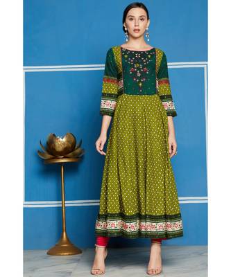 Green printed rayon kurtis 1