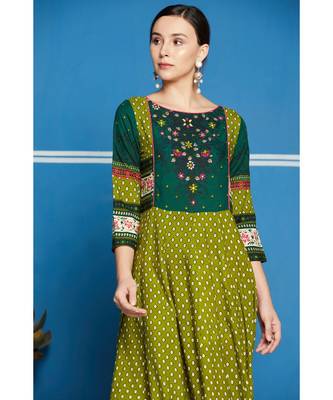 Green printed rayon kurtis 3