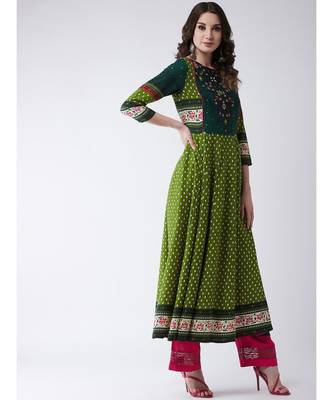 Green printed rayon kurtis 4