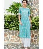 Turquoise printed cotton kurtis