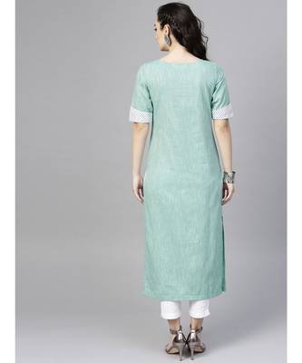 Turquoise printed cotton kurtis 4