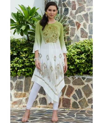 Green printed rayon kurtis 1