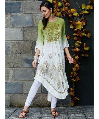 Green printed rayon kurtis 2