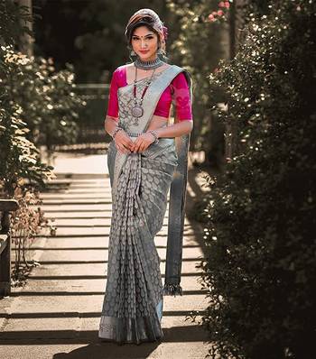 Grey Color Goergeous  Banarasi Saree with Blouse Piece for Women. 1