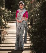 Grey Color Goergeous  Banarasi Saree with Blouse Piece for Women.