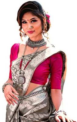 Grey Color Goergeous  Banarasi Saree with Blouse Piece for Women. 5