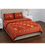 Orange  Purecotton  Ehtnic King Size Double Bed Sheet With Pillow Cover