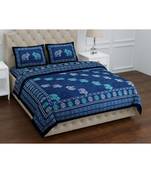 Blue Pure Cotton  Ehtnic King Size Double Bed Sheet With Pillow Cover