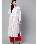 Women'S Hand Embroidered White Cotton Lucknow Chikankari Women Kurta
