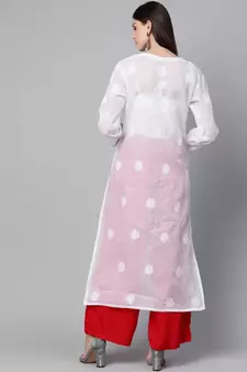 Women'S Hand Embroidered White Cotton Lucknow Chikankari Women Kurta