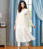 Women'S Hand Embroidered Fawn Georgette Lucknow Chikankari Anarkali Kurta