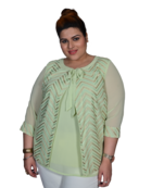 Green printed georgette cotton-tops