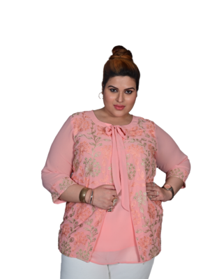 Pink printed georgette cotton-tops 1