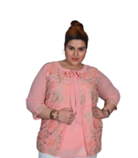 Pink printed georgette cotton-tops