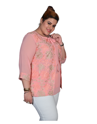 Pink printed georgette cotton-tops 2