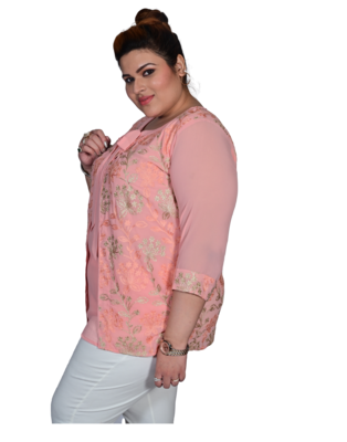 Pink printed georgette cotton-tops 3