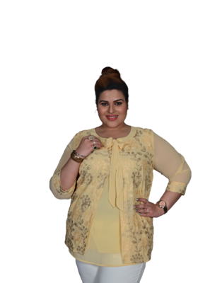 Beige printed georgette cotton-tops 1