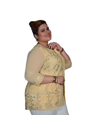 Beige printed georgette cotton-tops 2