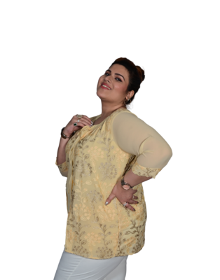 Beige printed georgette cotton-tops 3