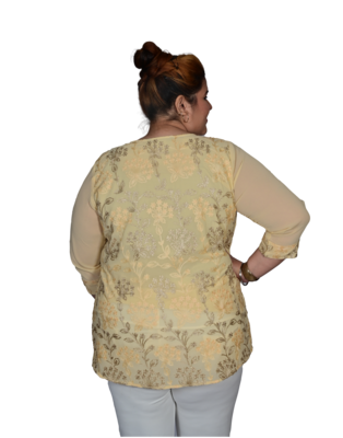 Beige printed georgette cotton-tops 4