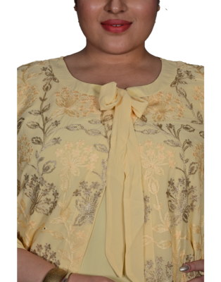 Beige printed georgette cotton-tops 5