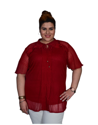 Burgundy printed polyester cotton-tops 1