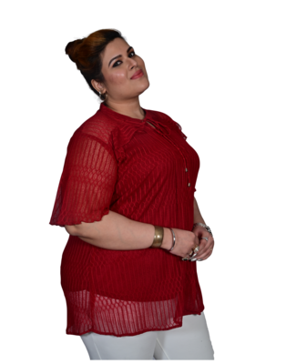 Burgundy printed polyester cotton-tops 2