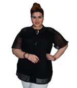 Black printed polyester cotton-tops