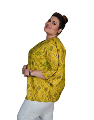 Yellow printed cotton cotton-tops 3