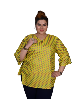Yellow printed cotton cotton-tops 1