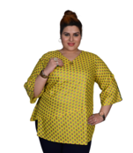 Yellow printed cotton cotton-tops