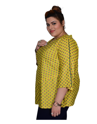 Yellow printed cotton cotton-tops 3