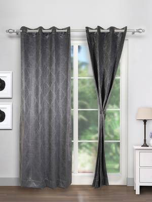 Swayam Grey Colour Motif J&B Blackout Eyelet Curtain 1