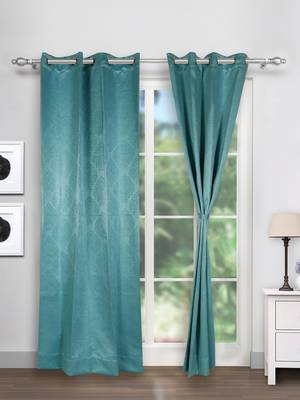 Swayam Turquoise Colour Motif J&B Blackout Eyelet Curtain 1