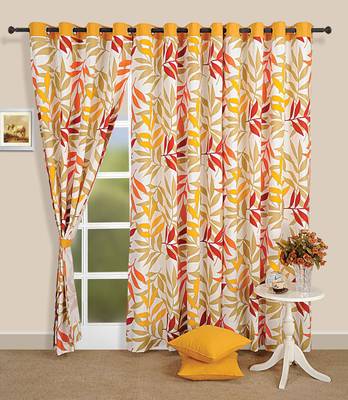 Swayam Yellow Colour Leaf Printed Eyelet Curtain 1