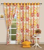 Swayam Yellow Colour Leaf Printed Eyelet Curtain