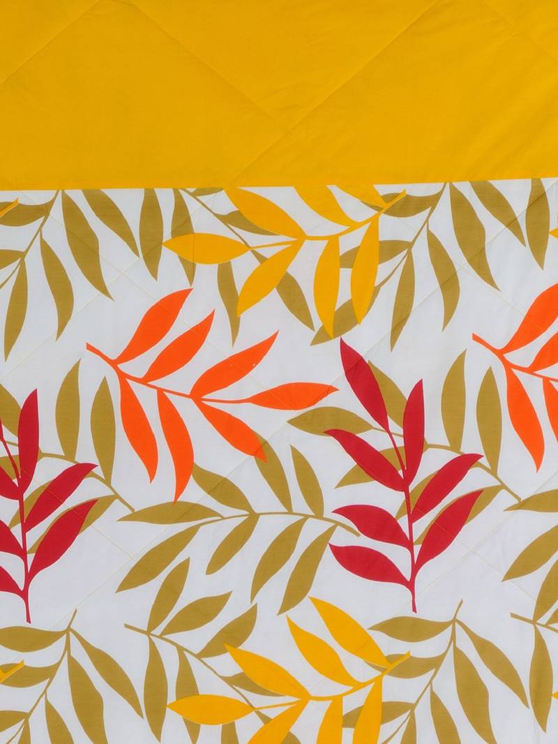 Swayam Yellow Colour Leaf Printed Eyelet Curtain