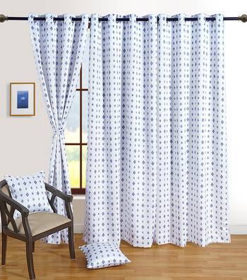Swayam White Colour Geometric Sigma Eyelet Curtain 1