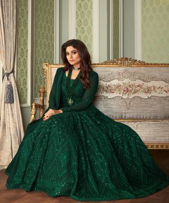 Green Lucknowi Embroidered Anarkali Suit 3