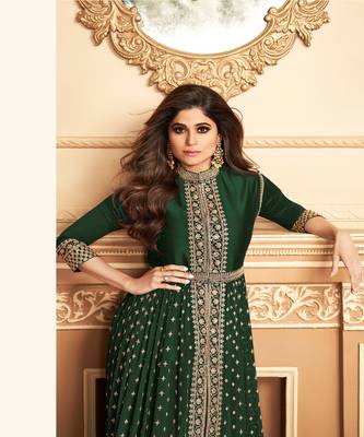  Shamita shetty Dark Green Golden style slit suit 2