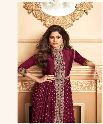  Shamita shetty Magenta Golden slit style pants suits 2